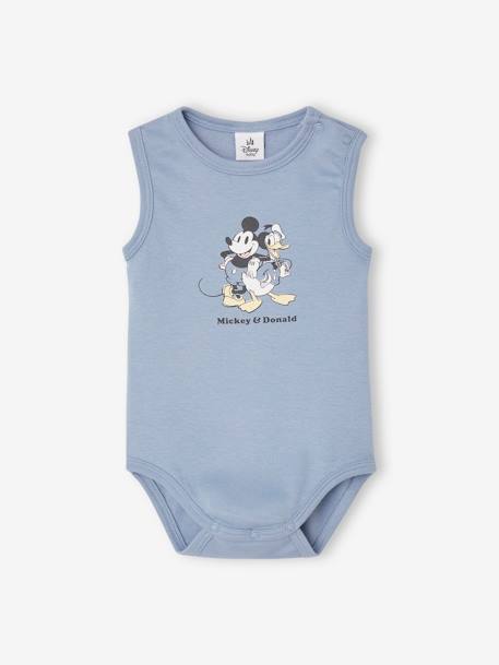 Lot de 2 bodies bébé sans manches Disney® Mickey et Donald bleu ciel 