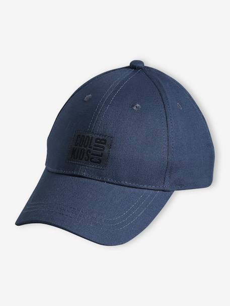 Casquette unie garçon brodée devant lichen+marine+rayé beige 