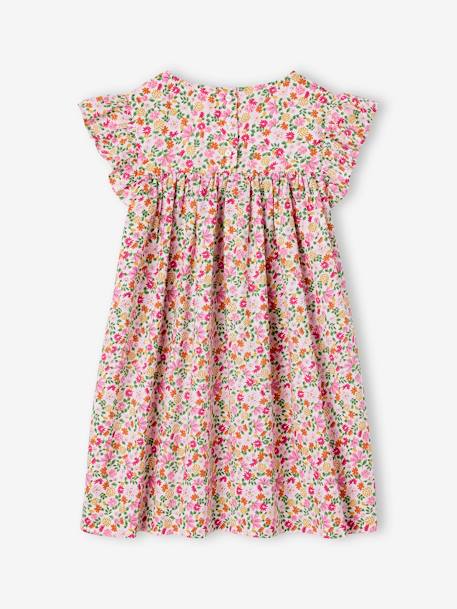 Kurzärmeliges Mädchen Sommerkleid blassrosa+ecru+tannengrün 