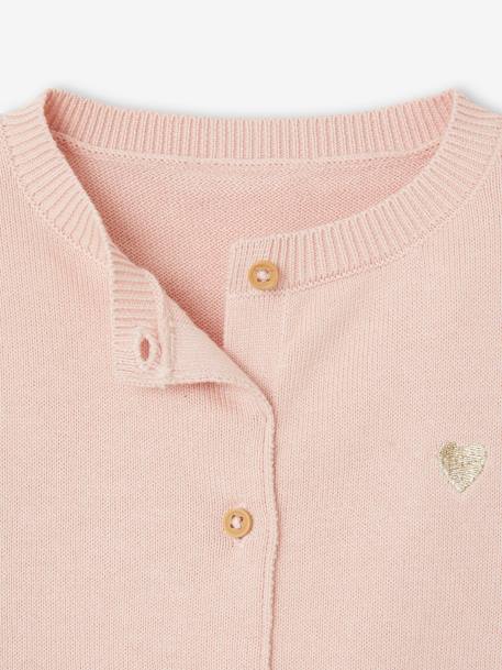 Cardigan basics en tricot bébé broderie coeur blanc+rose poudré 