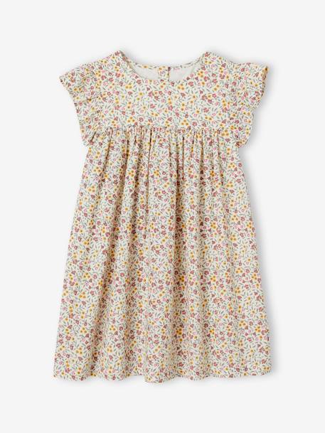 Kurzärmeliges Mädchen Sommerkleid blassrosa+ecru+tannengrün 