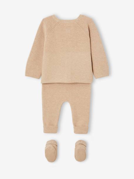 Baby Strick-Set: Strickjacke, Hose & Schühchen Oeko-Tex beige meliert 