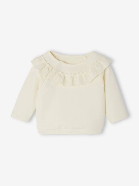 Baby Sweatshirt mit besticktem Volant wollweiß 