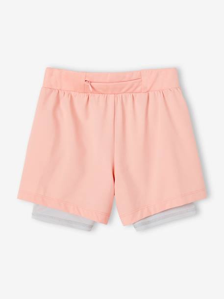 Short sport 2 en 1 fille matière technique corail 