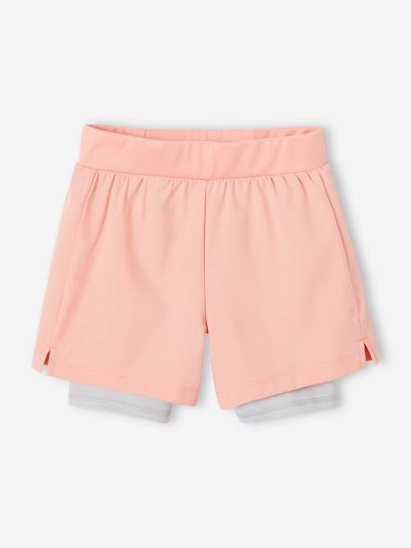 Short sport 2 en 1 fille matière technique corail 