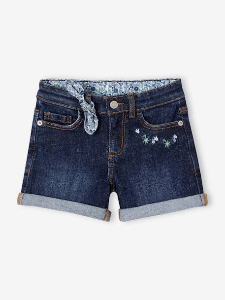 Bestickte Mädchen Jeans-Shorts double stone+dunkelblau 