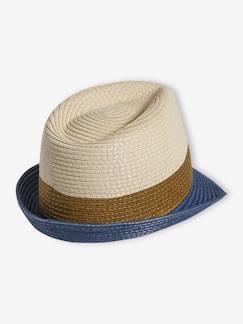 Garçon-Accessoires-Chapeau, casquette-Chapeau esprit panama tricolore aspect paille garçon