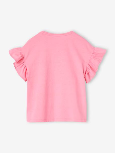 Tee-shirt 'Flower Power' fille manches à volants rose bonbon 