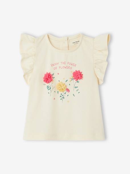 T-shirt avec fleurs en relief bébé écru+rose grisé 