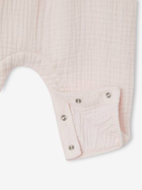 Combinaison bébé en gaze de coton rose pâle+vert sauge 