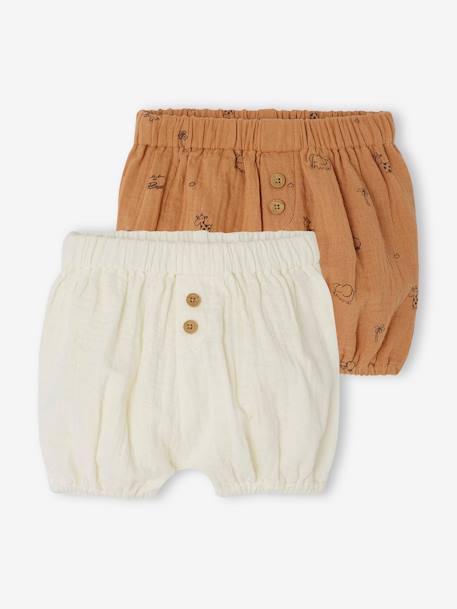 2er-Pack Baby Shorts aus Musselin graublau+wollweiß 