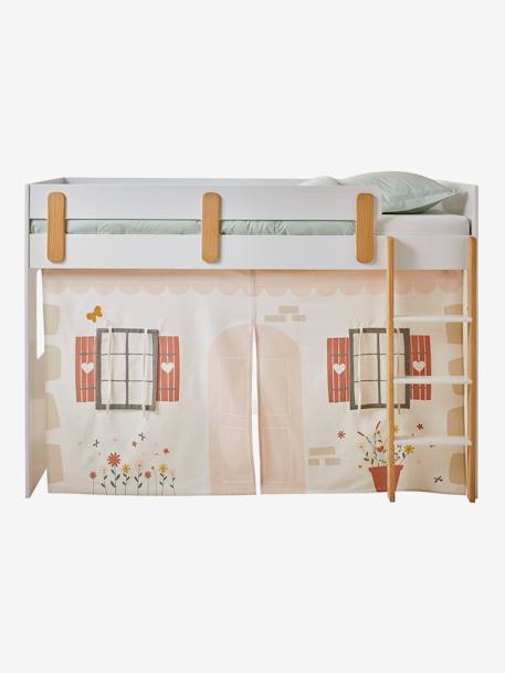 Tente de lit Cottage pour lit mezzanine mi hauteur ligne EVEREST blanc imprimé 
