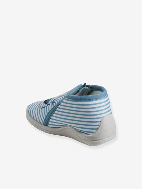 Chaussons zippés bébé en toile rayé bleu 