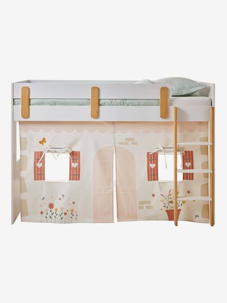 Kinderzimmer Bettvorhang Cottage für Hochbett EVEREST weiß bedruckt 