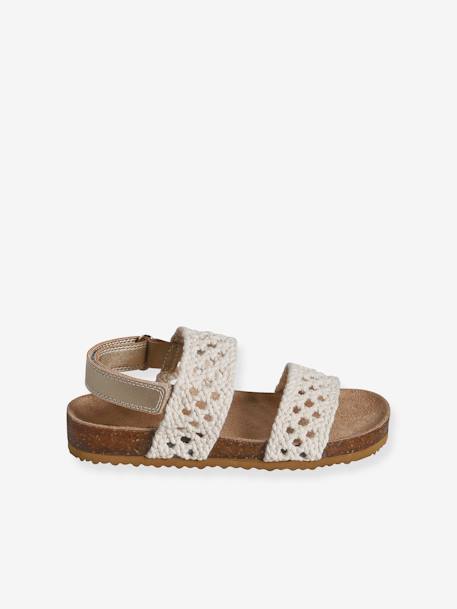 Kinder Klett-Sandalen in Häkeloptik beige 