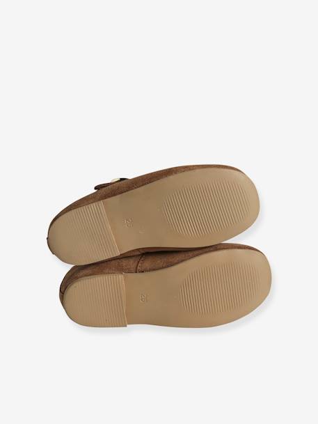 Ballerines cuir fille collection maternelle marron+vieux rose 