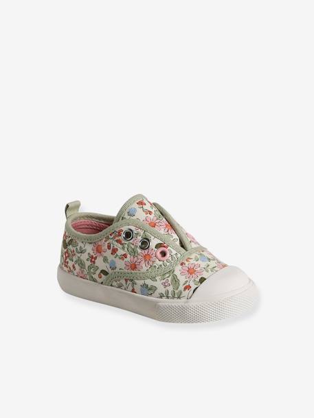 Baby Stoff-Sneakers mit Gummizug weiß bedruckt 
