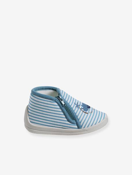 Chaussons zippés bébé en toile rayé bleu 