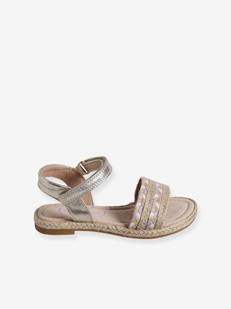 Kinder Klett-Sandalen mit Anziehtrick beige bedruckt 