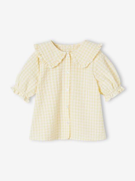 Blouse vichy grand col volanté fille jaune pâle 