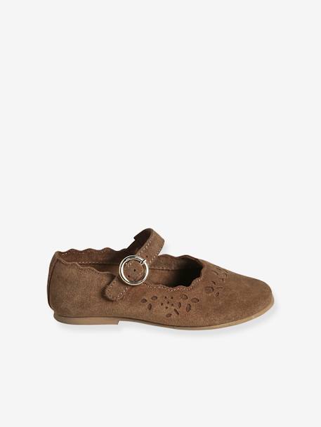 Ballerines cuir fille collection maternelle marron+vieux rose 