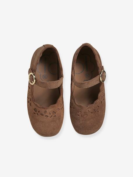 Ballerines cuir fille collection maternelle marron+vieux rose 