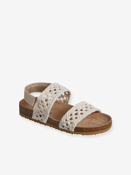 Kinder Klett-Sandalen in Häkeloptik beige 