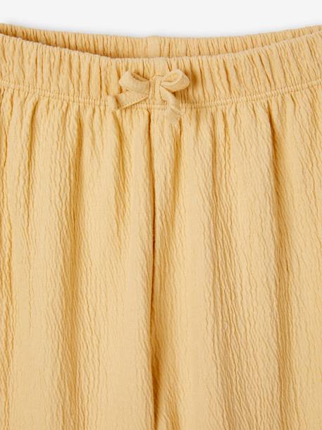 Pantalon large effet gaufré fille corail+jaune pâle 