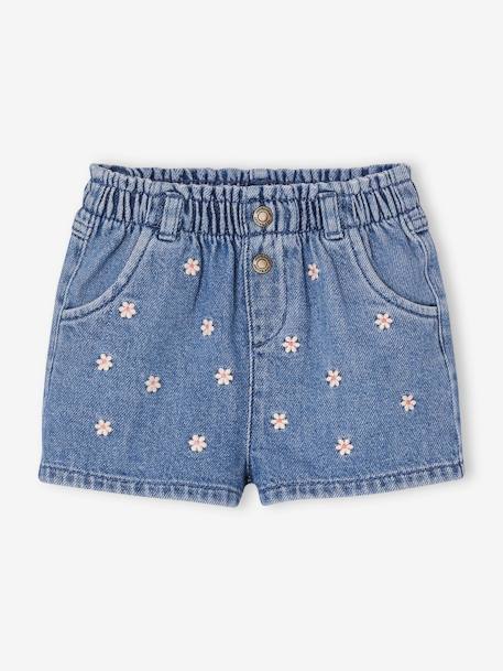 Short en denim bébé broderie marguerites stone 