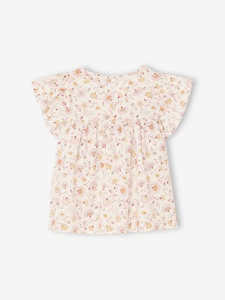 Ensemble blouse à fleurs et short en gaze de coton fille jaune pastel+vanille 