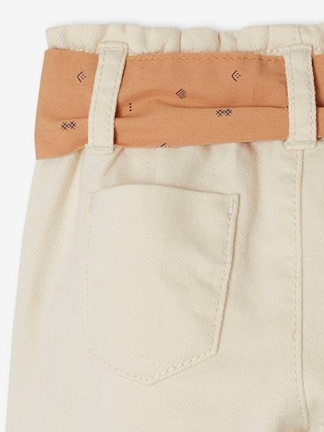 Pantalon paperbag bébé avec ceinture écru+lichen+rose pâle 
