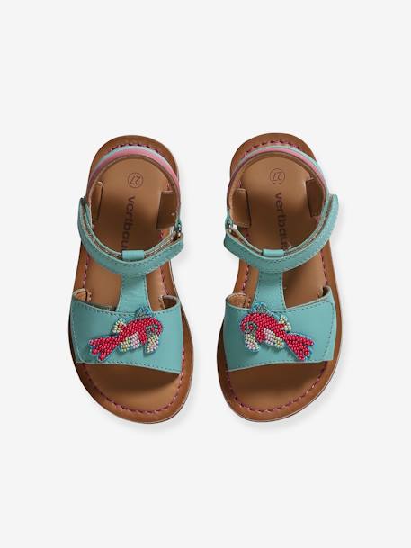 Sandales scratchées cuir enfant collection maternelle turquoise 