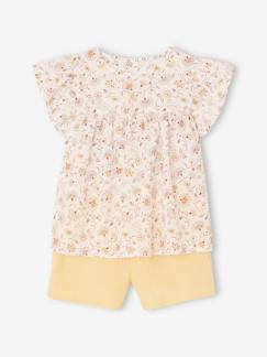 T-shirts & Blouses-Ensemble blouse à fleurs et short en gaze de coton fille