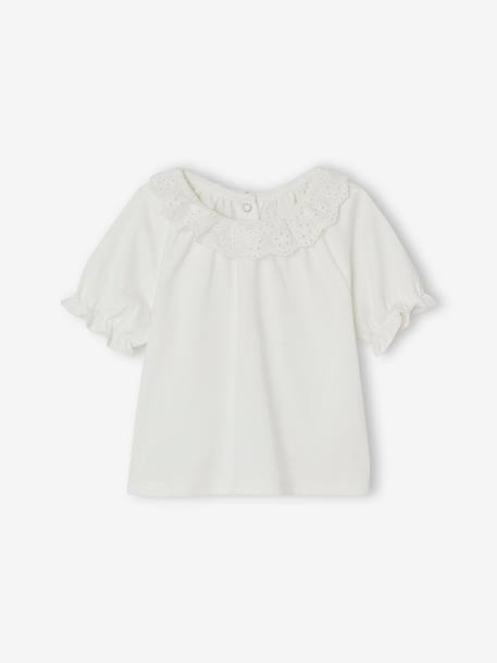 T-shirt col en broderie anglaise bébé écru 