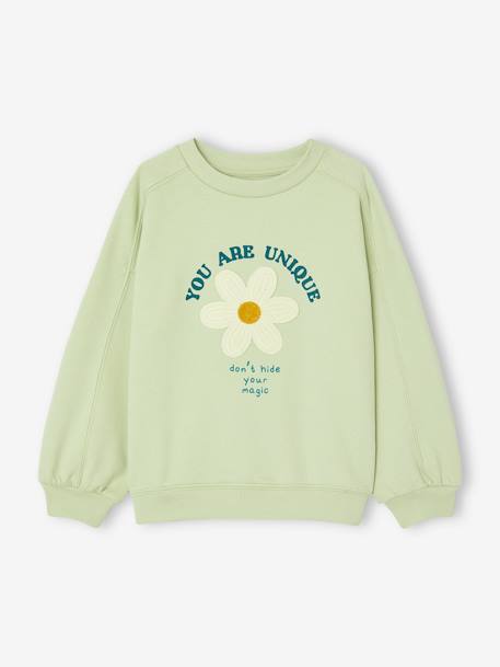 Mädchen Sweatshirt mit Recycling-Polyester ecru+mandelgrün 