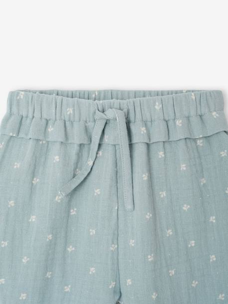 Pantalon en gaze de coton bébé bleu grisé+écru+rose pâle+vieux rose 