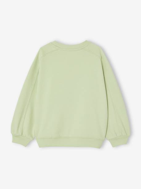 Sweat motif placé détails fantaisie fille écru+vert amande 