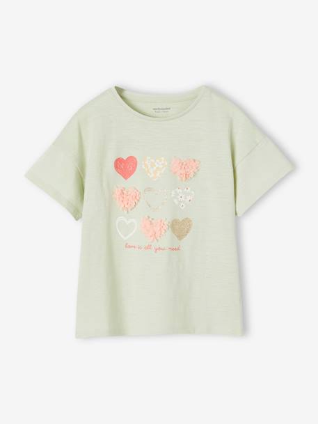 Mädchen T-Shirt mit Rüschenmotiv aprikose+himmelblau+mandelgrün+marine gestreift+tintenblau+wollweiß 