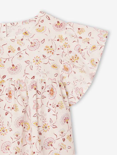 Ensemble blouse à fleurs et short en gaze de coton fille jaune pastel+vanille 