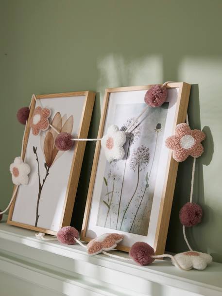 Guirlande fleurs et pompons rose imprimé 