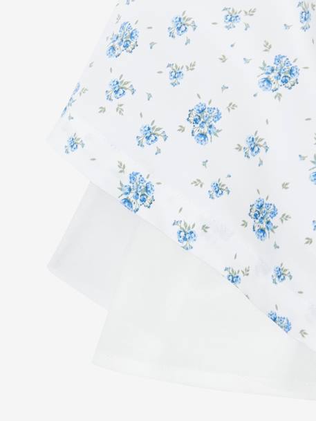 Robe de cérémonie motifs fleurs fille bleu imprimé+écru+rose imprimé 