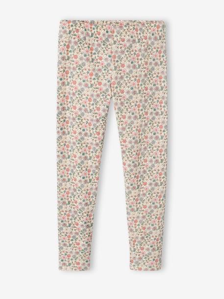 Pyjama fille en maille côtelée imprimé fleuri écru 