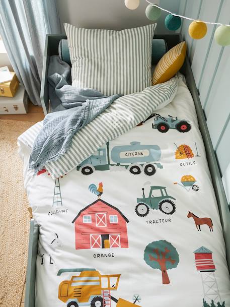 Kinder Bettwäsche-Set ERNTEZEIT mit Recycling-Baumwolle Oeko-Tex beige bedruckt 