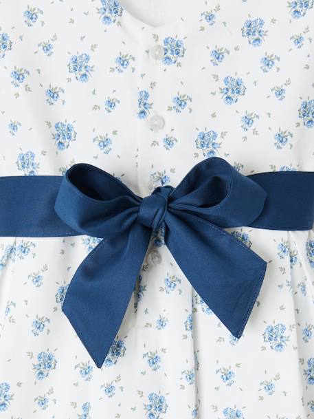 Robe de cérémonie motifs fleurs fille bleu imprimé+rose imprimé 
