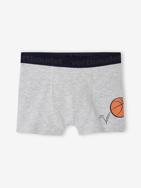 Lot de 5 boxers stretch basket garçon en coton bio gris chiné 