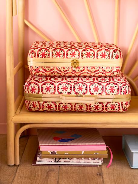 2er-Set Kinderzimmer Aufbewahrungskoffer aus Bambus, zweifarbig rosa 