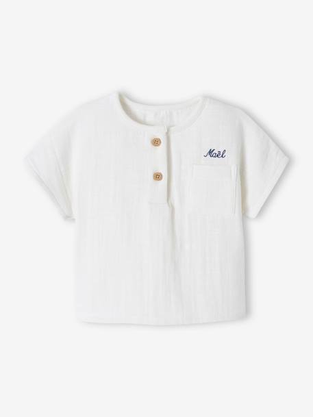 Baby Henley-Shirt, personalisierbar wollweiß 