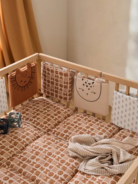 Baby Bettumrandung/Laufgitter-Polster ETHNIC mit Recycling-Polyester beige bedruckt 