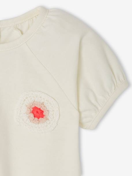 T-shirt motif fleur en crochet bébé écru 