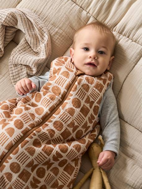 Ärmelloser Baby Wende-Schlafsack ETHNIC mit Recycling-Polyester beige bedruckt 